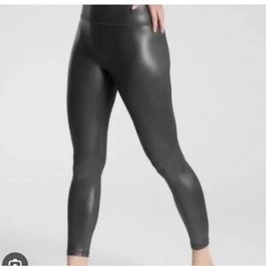 Athleta All Over Gleam Tight Leggings Pants Faux Leather High Rise Arbor Olive S